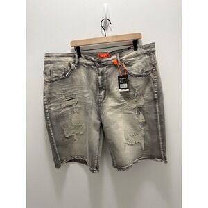 GSTR Mens Relaxed Fit Distressed Denim Shorts Grey Size 44 NWT
